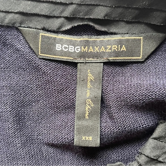 BCBG MaxAzria Blue Black Dress Ruffle V Neck Silk Knit Sweater Dark Academia XXS - Picture 3 of 14